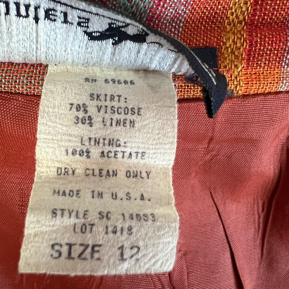 Vintage plaid skirt by Hunters Run orange rust linen skirt lined zip at back| 12 - Picture 8 of 12